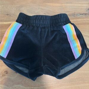Tiny Whales Black Velour Shorts with Rainbow Detail